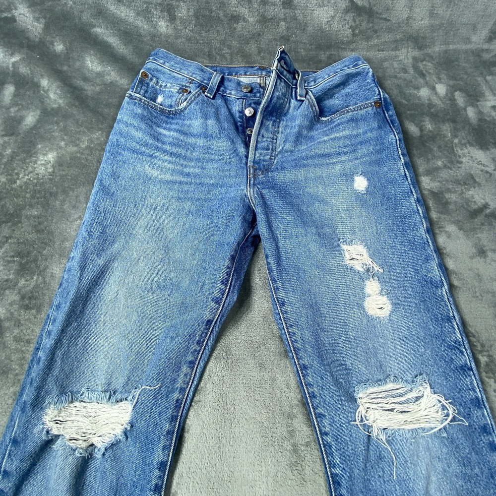 Levi Strauss Signature Jeans‎ Women 26x29 Blue Distressed Straight Denim * FLAW